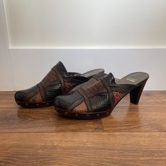 Vintage Y2K Stuart Weitzman Patchwork Leather Heeled Mules - Picture 1 of 8